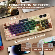 LexonElec M96 Gaming Keyboard Gaming-toetsenbord, draadloos, dubbele modus, met 2,4 G en BT5.0, semi-mechanisch toetsenbord, membraan met 94 toetsen, met display en knob, Rainbow Backlit, PBT-keycap,