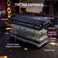 ATTACK SHARK X68 HE 60% RGB gaming toetsenbord met magnetische schakelaars, instelbare bediening, Snap Tap, voor pc/Mac, zwart