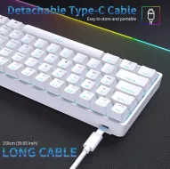 Dierya DK61se Gaming-toetsenbord, 60% mechanisch, met lineaire schakelaar, rood, ultra compact, mini 61 toetsen, anti-ghosting, type-C-datakabel, Amerikaanse lay-out voor Windows Gamer, wit